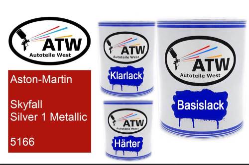 Aston-Martin, Skyfall Silver 1 Metallic, 5166: 1L Lackdose + 1L Klarlack + 500ml Härter - Set, von ATW Autoteile West.